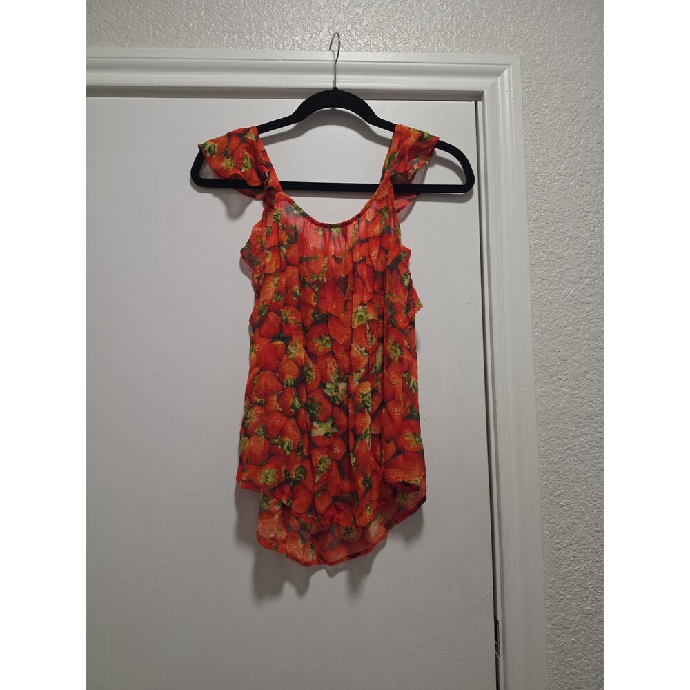 NWT Anthropologie Strawberry Novelty Print Ruffle Tank Sz 6 - Picture 3 of 3